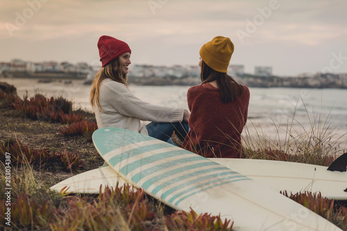 Surfer girls at the beach