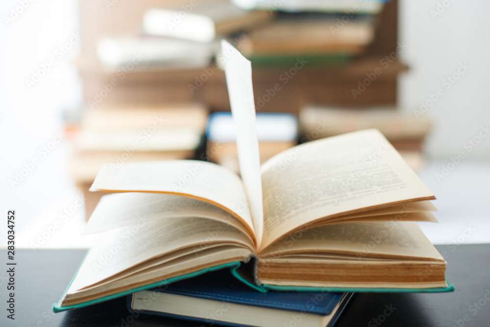 Education concept. Stack of books on table. Education concept. Stack of books on table.
