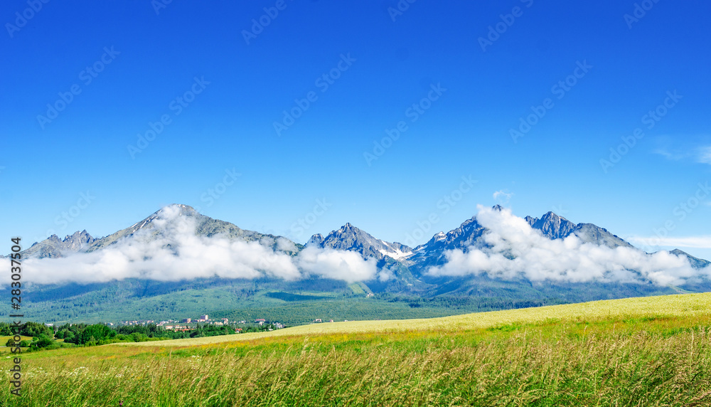 High Tatras, Slovakia. Scenic landscape of a mountain range on a summer day.