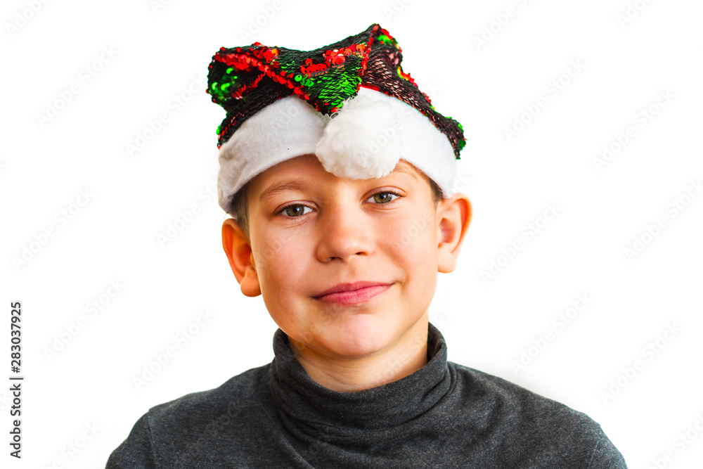 boy in Santa hat on white isolated background boy in Santa hat on white isolated background