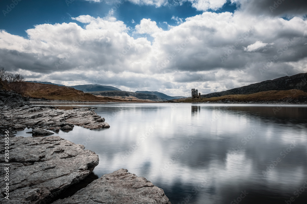 Ardvreck Castle on the banks of Loch Assynt in Scotland