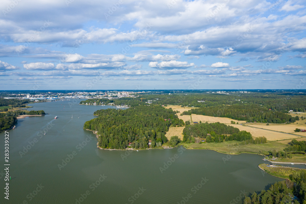 Aerial view of Ruissalo island. Turku. Finland. Nordic natural landscape. Photo made by drone from above. Aerial view of Ruissalo island. Turku. Finland. Nordic natural landscape. Photo made by drone from above.