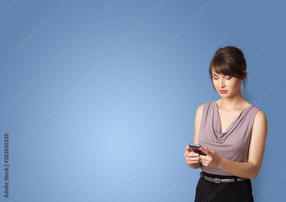 Young person presenting something with empty space Young person presenting something with empty space