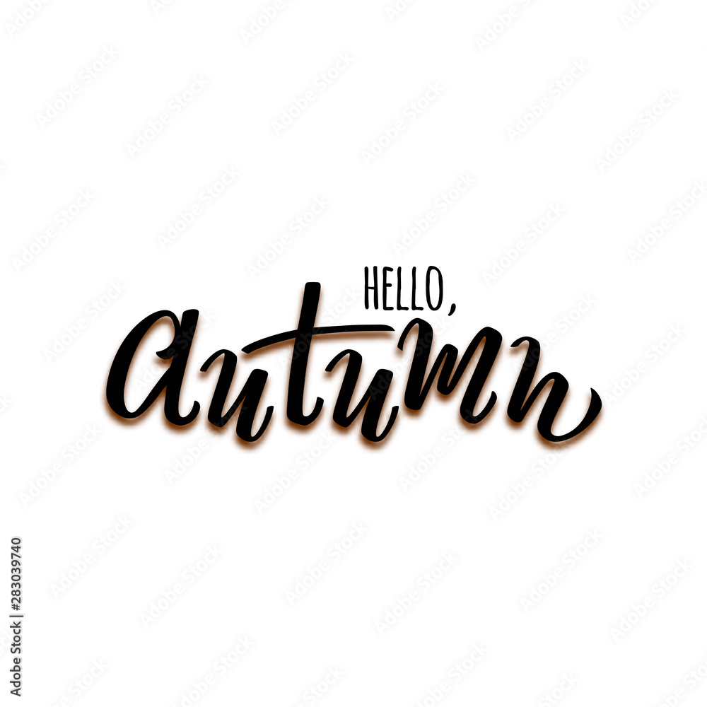 Vector hand drawn text Hello Autumn isolated on white background for seasonal promo and sales, printing, autumn holidays greeting card, invitation, Thanksgiving day design, school concept