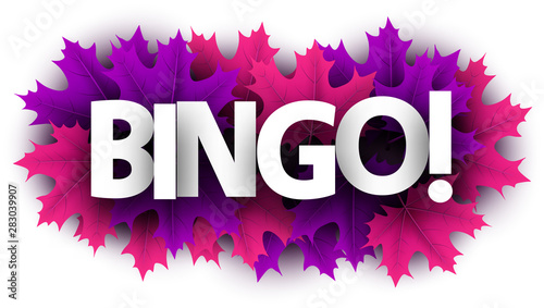 Autumn bingo sign with color maple leaves.