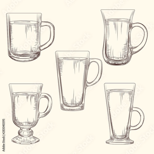 Set of Irish Coffee mugs.Diffirent cofee mugs.