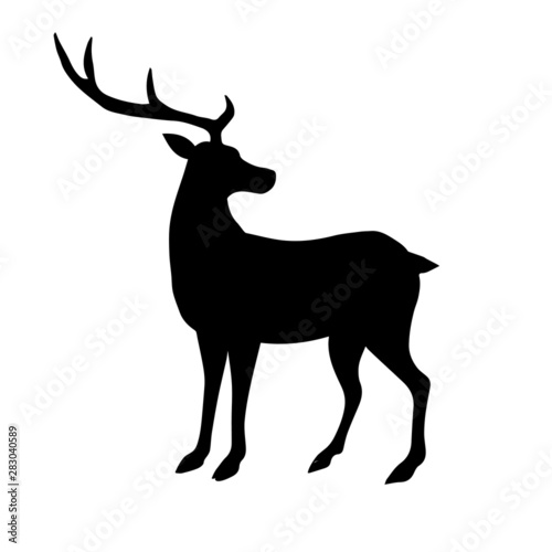 Vector black silhouette of forest deer isolated on white background