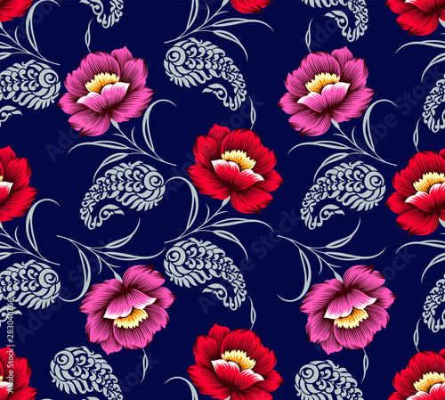 Seamless textile floral pattern with paisley design