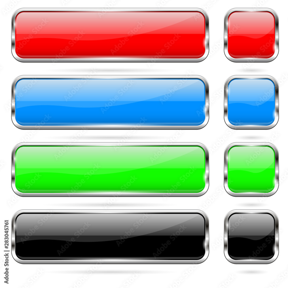 Colored buttons set. Shiny 3d glass icons Colored buttons set. Shiny 3d glass icons