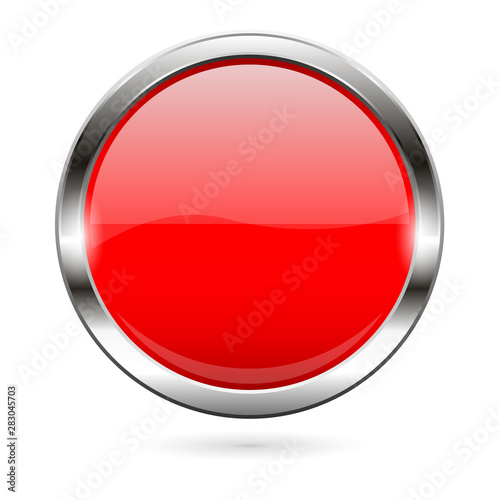 Red glass button. 3d shiny round icon