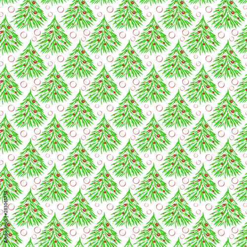 Digital graphics Christmas trees and circles seamless pattern. for Christmas and New Year decorations, gift wrapping paper