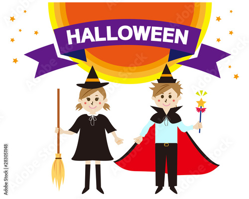 ハロウィン　男の子　仮装　コスプレ　箒　女の子　帽子　魔法使い　星