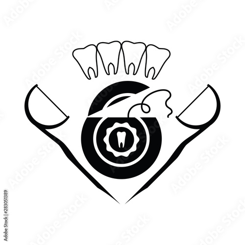 Dental Floss Icon on White Background. Tooth Care. Plastic Box with Label for Flossing Teeth. Oral Hygiene Symbol. Medical String for Correctly Gentle Cleaning of Oral Cavity