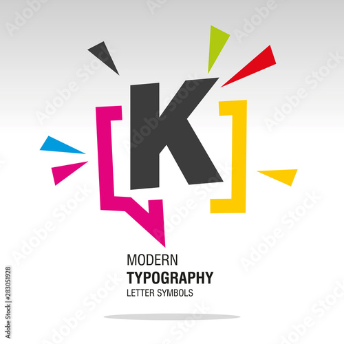 K modern typography letter symbol colorful sign icon sticker