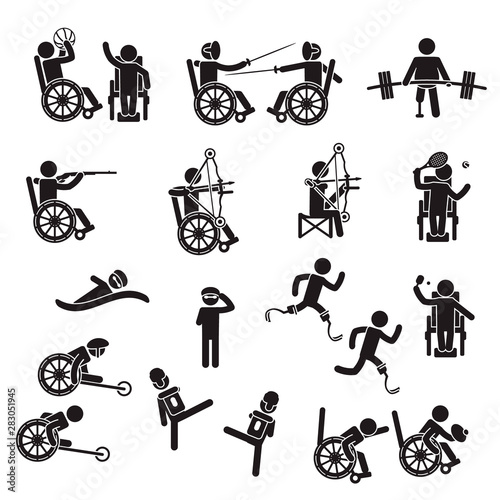 Disabled people sports icon set. Vector.