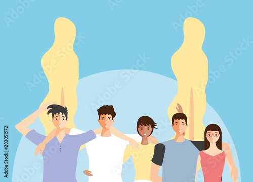group of young people in landscape