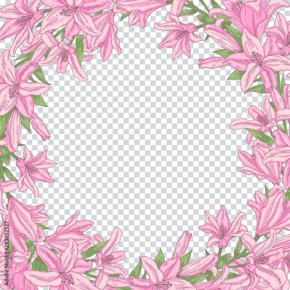 Vector square template with lilies round frame for social networks