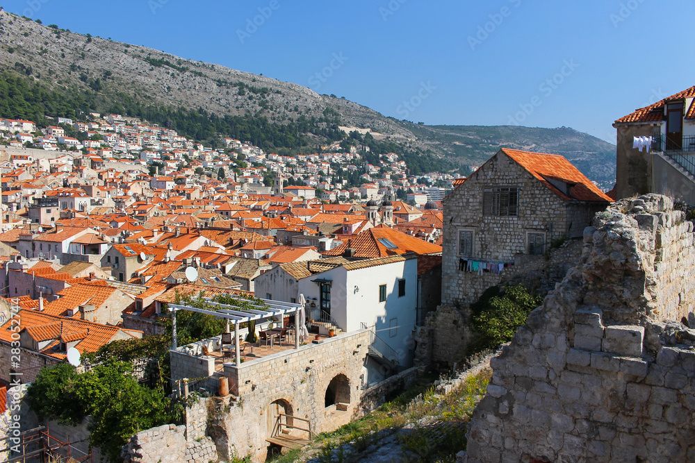 Overlooking the rooftops of Dubrovnik Croatia from city wall