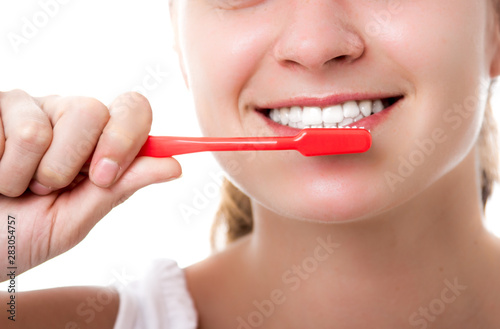 Beautiful smiling woman with healthy teeth  all natural