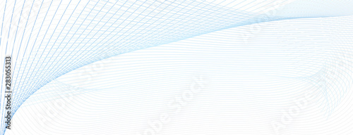 Light blue subtle curves. Watermark line art pattern. Abstract vector colored cheque, ticket, certificate, banner template. Guilloche design. White background. Dynamic composition. EPS10 illustration