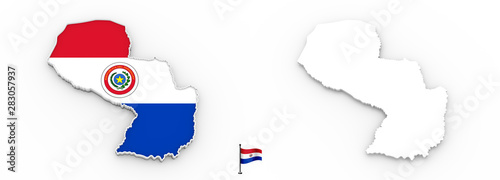 3D map of Paraguay white silhouette and flag
