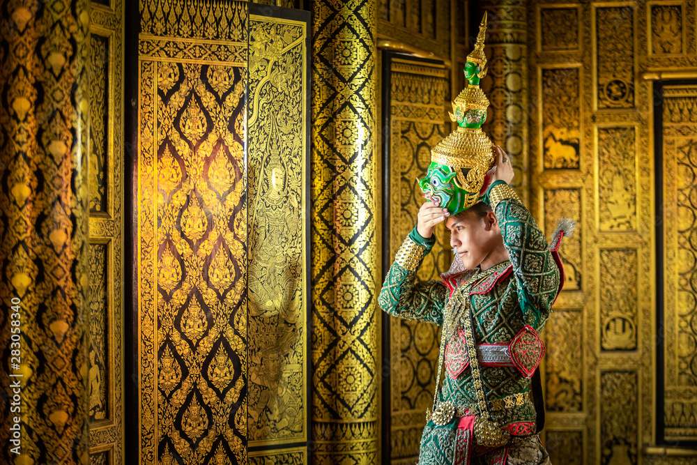 [KHON Tos-Sa-Kan RAMAYANA] Khon,Art culture Thailand Dancing in masked khon hanuman in literature Ramayana,Thailand.