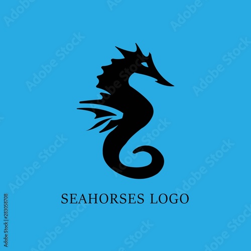Seahorses logo Vector in isolated blue background