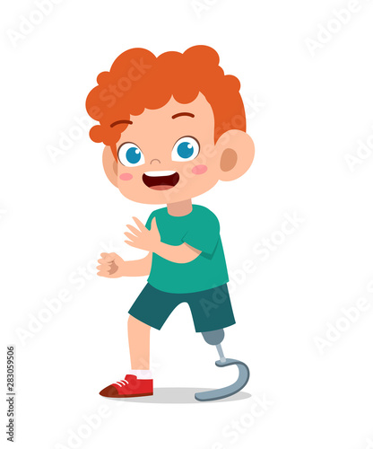 happy kid with prosthetic leg vector