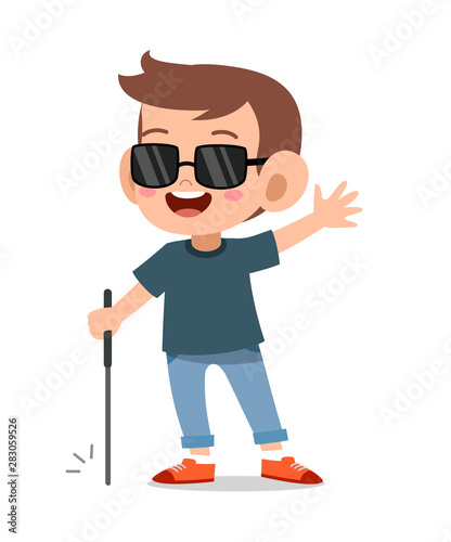 kid blind disabled vector illustration