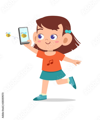kid girl using smartphone vector