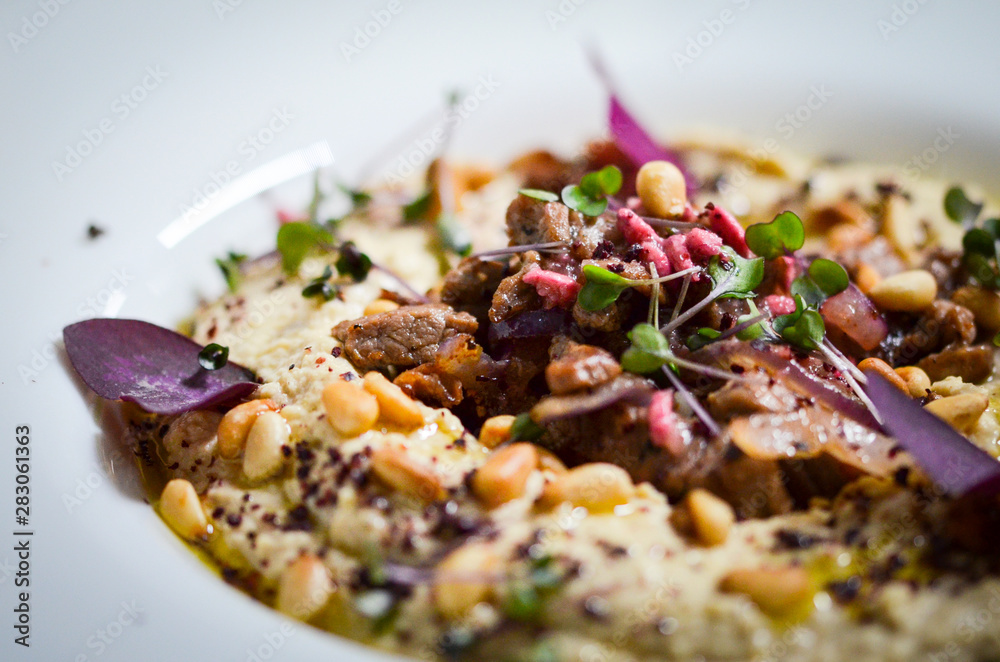 fresh humus with beef meat & seeds fresh humus with beef meat & seeds