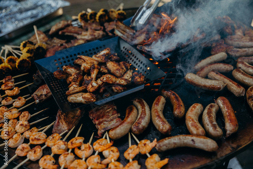 sausages on the grill