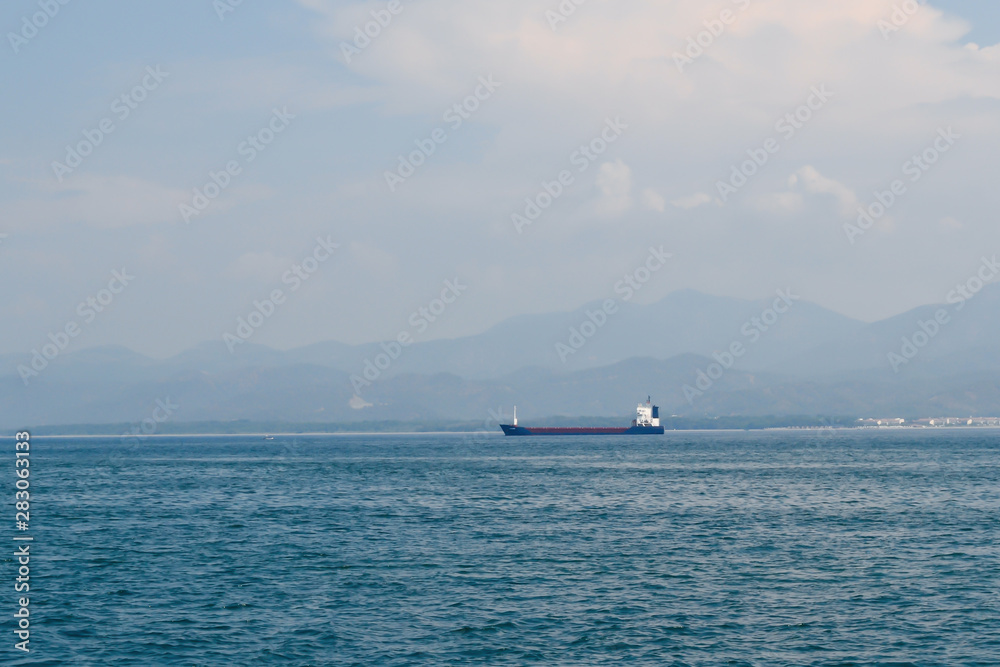 Large cargo ship in the Mediterranean Sea off the Turkish coast