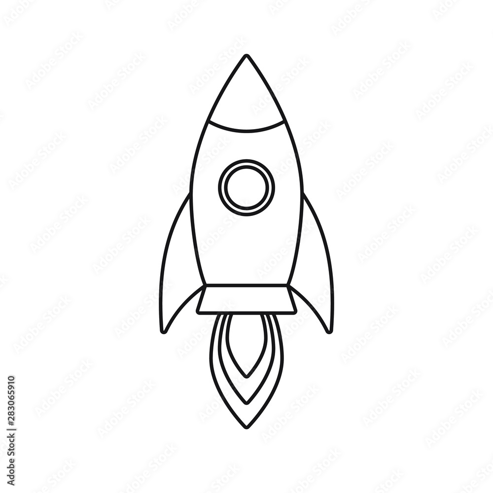 Vector flat cartoon black line contour drawn rocket logo icon isolated on white background Vector flat cartoon black line contour drawn rocket logo icon isolated on white background