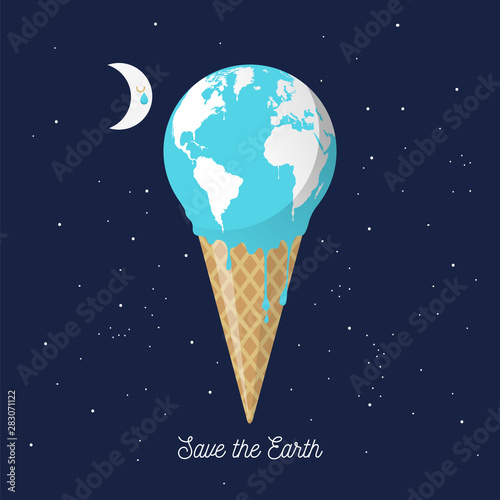 Melting earth icecream cone for global warming