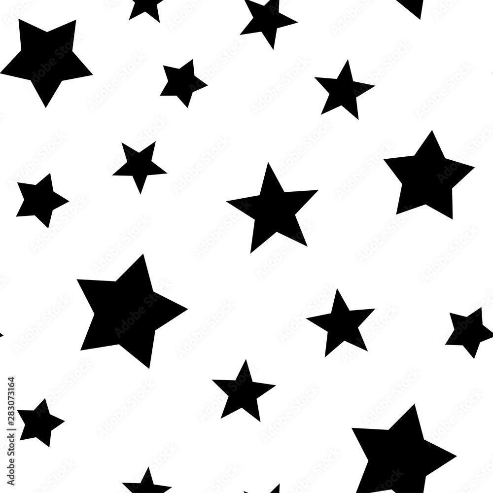 Stars seamless pattern. Star elements in random order texture background. Black and white. Stars seamless pattern. Star elements in random order texture background. Black and white.