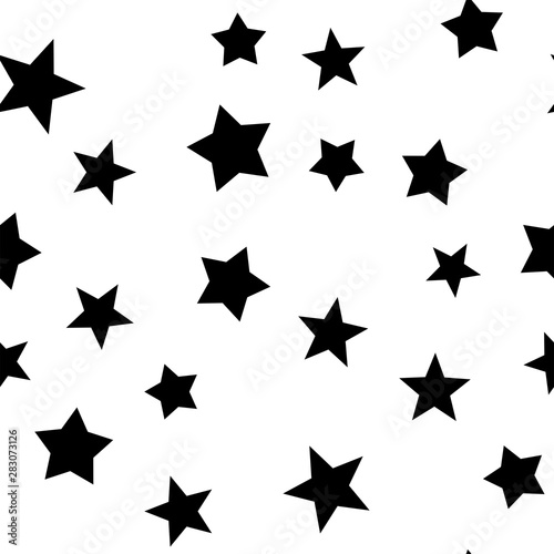 Stars seamless pattern. Star elements in random order texture background. Black and white.