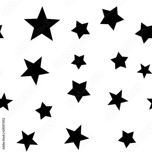 Stars seamless pattern. Star elements in random order texture background. Black and white.