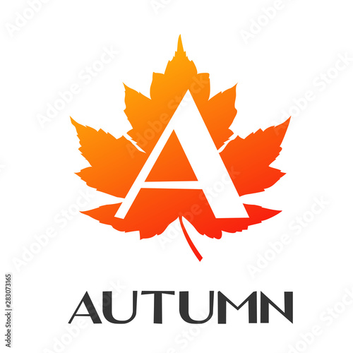 Logotipo con texto Autumn con letra A en espacio negativo sobre hoja en color naranja