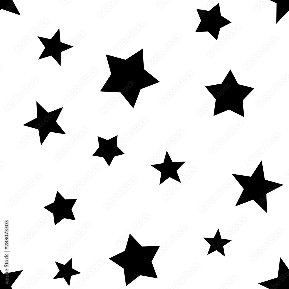 Stars seamless pattern. Star elements in random order texture background. Black and white. Stars seamless pattern. Star elements in random order texture background. Black and white.