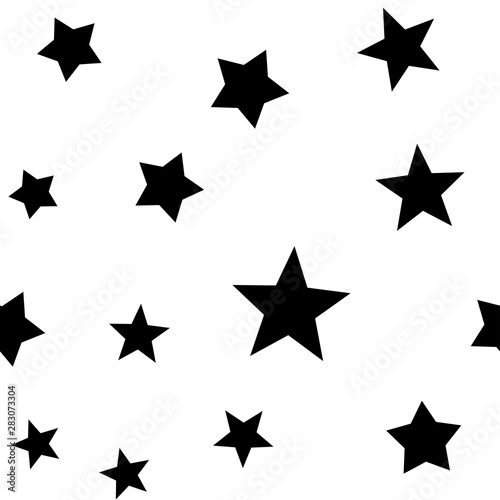 Stars seamless pattern. Star elements in random order texture background. Black and white.