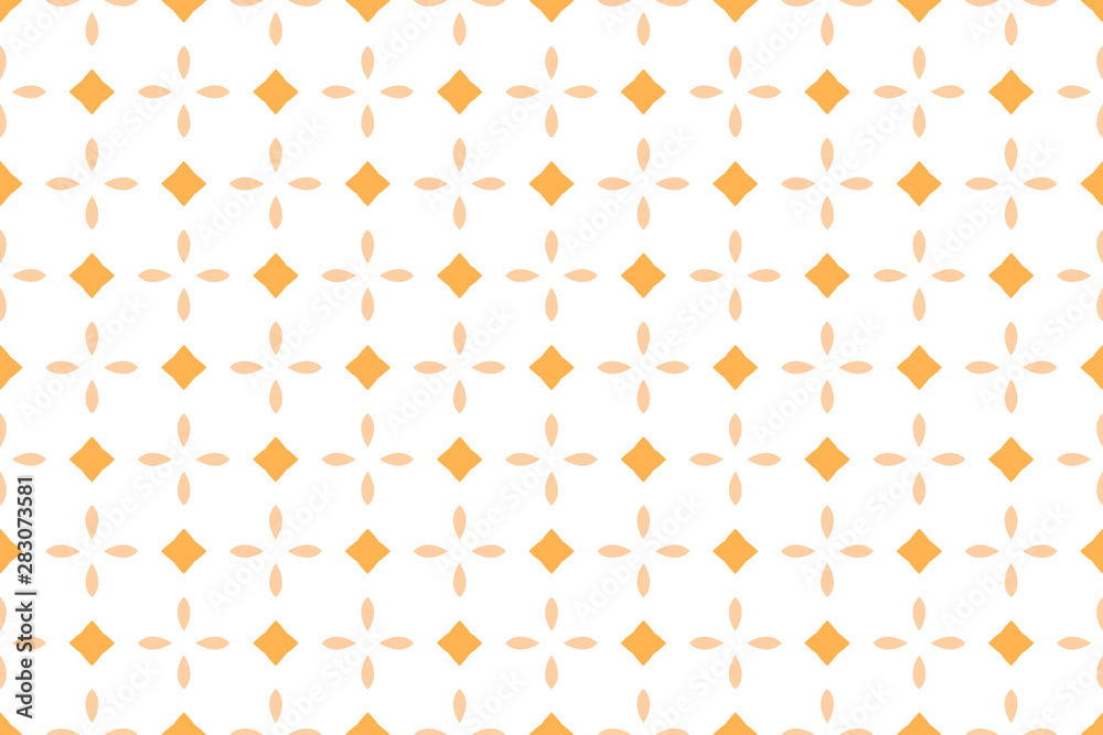 Fototapeta premium Seamless pattern. White background, shaped flower and square in brown, yellow tints.