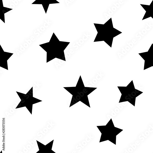 Stars seamless pattern. Star elements in random order texture background. Black and white.