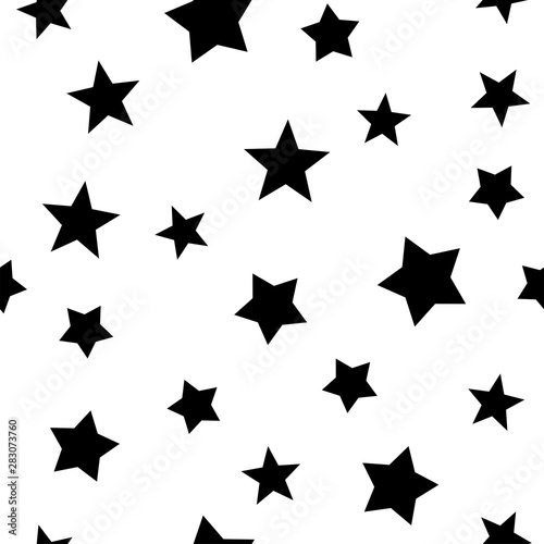 Stars seamless pattern. Star elements in random order texture background. Black and white.