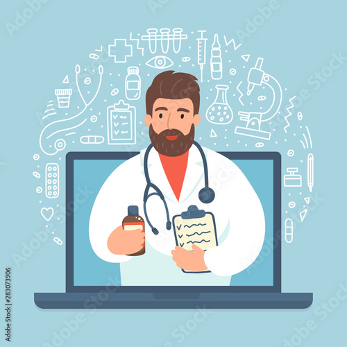 Online healthcare consultation, medical examination, medicine order. 