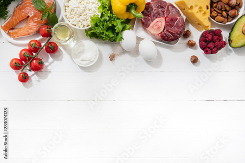 Obraz na plátně Ketogenic low carbs diet - food selection on white background