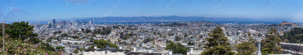 Panoramic cityscape view of San Francisco seen from Upper Market Street.