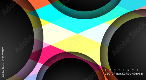 Geometric vector backgrounds that overlap layers on black space circle for text and background designs