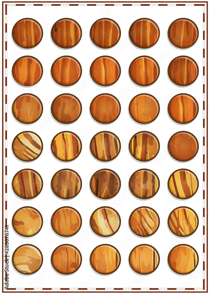 Buttons with wood texture. Isolated on white background. Vector illustration. Buttons with wood texture. Isolated on white background. Vector illustration.