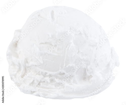 vanilla ice cream scoops side view on white background with clipping path